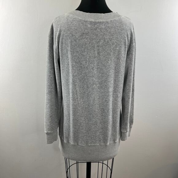VTG Juicy Couture Gray Sweater Heather Velour V-Neck Knit Fleece Size Large L - Picture 6 of 10